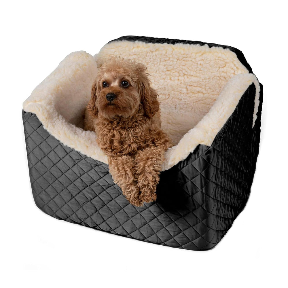Snoozer Lookout I car seat front view showing secure booster for small dogs.