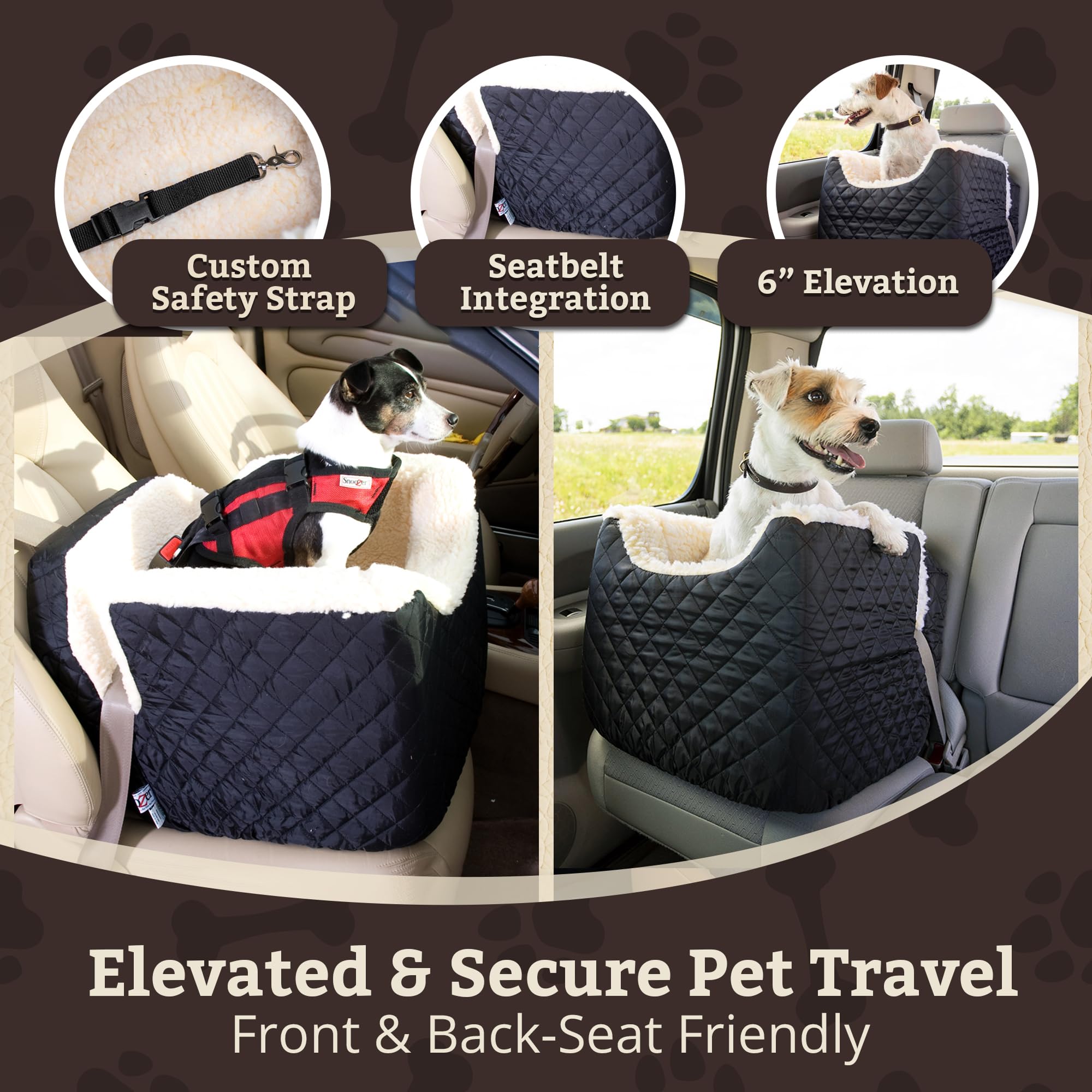 Snoozer Lookout I seatbelt attachment keeps dogs secure while driving.