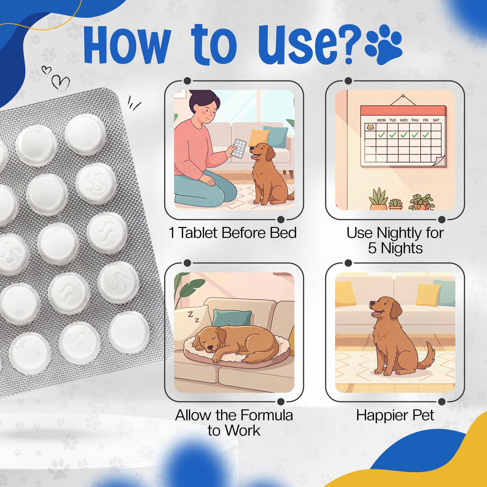 Chewable SnoreStop for Pets tablets ready to administer during bedtime routine.