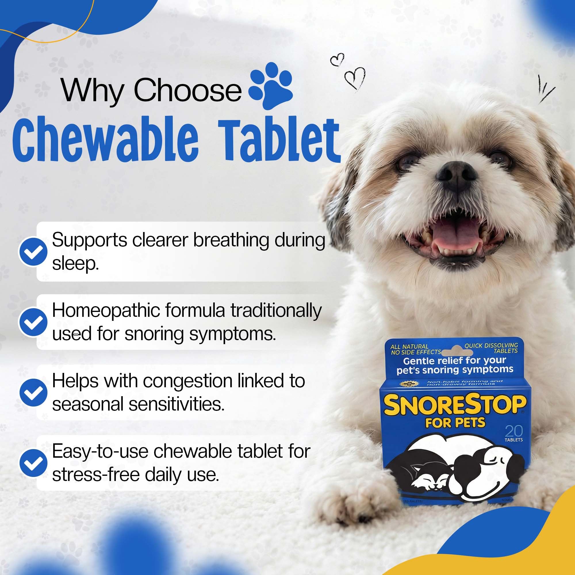 Pet sleeping peacefully after using SnoreStop for Pets tablets.