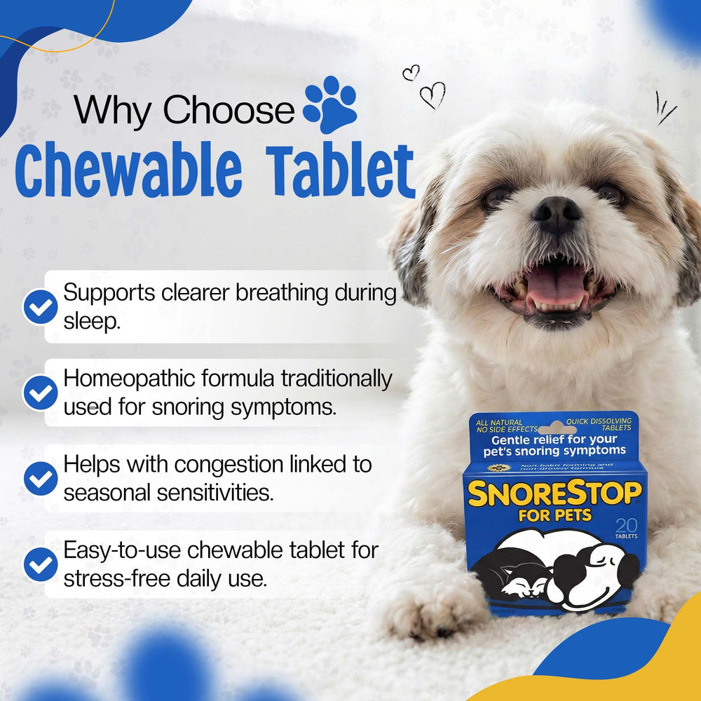 Pet sleeping peacefully after using SnoreStop for Pets tablets.