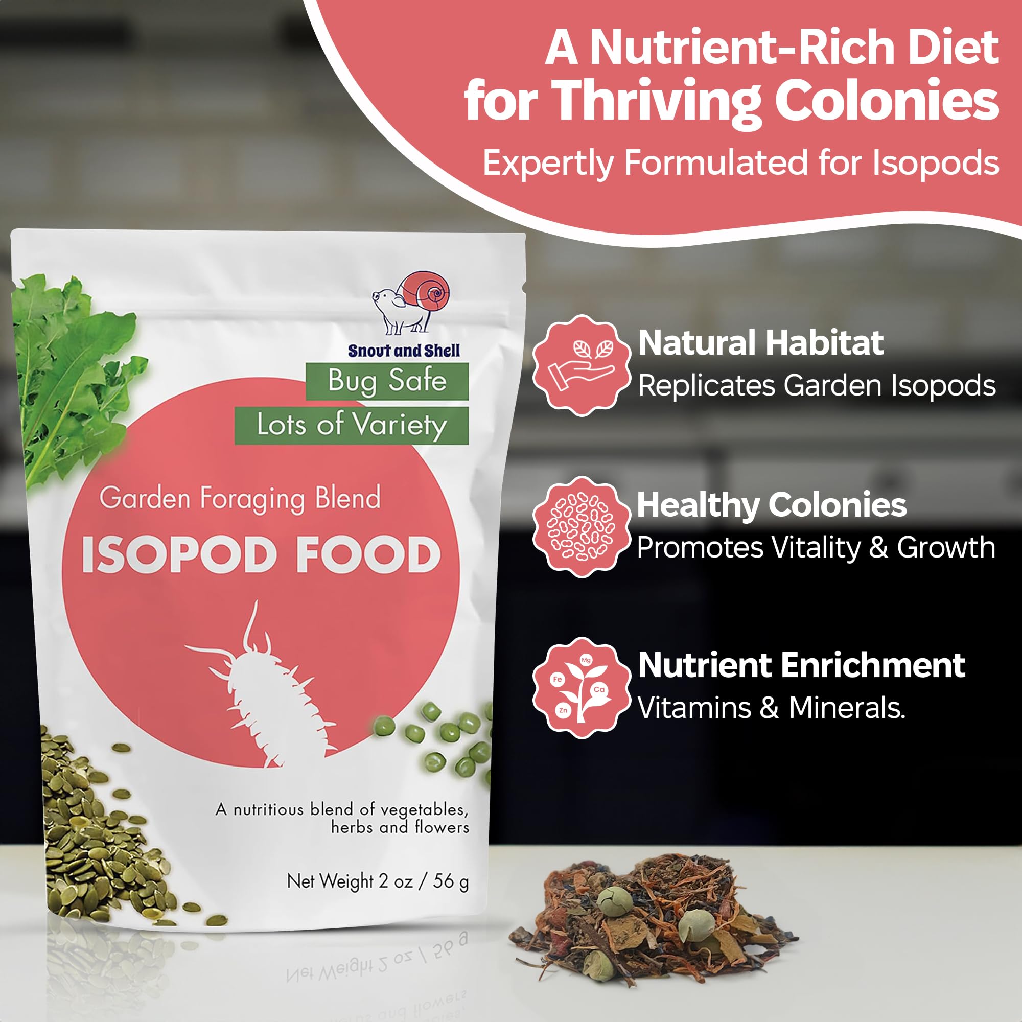 Snout and Shell Garden Foraging Blend ingredient mix on label indicating vegetable-rich diet