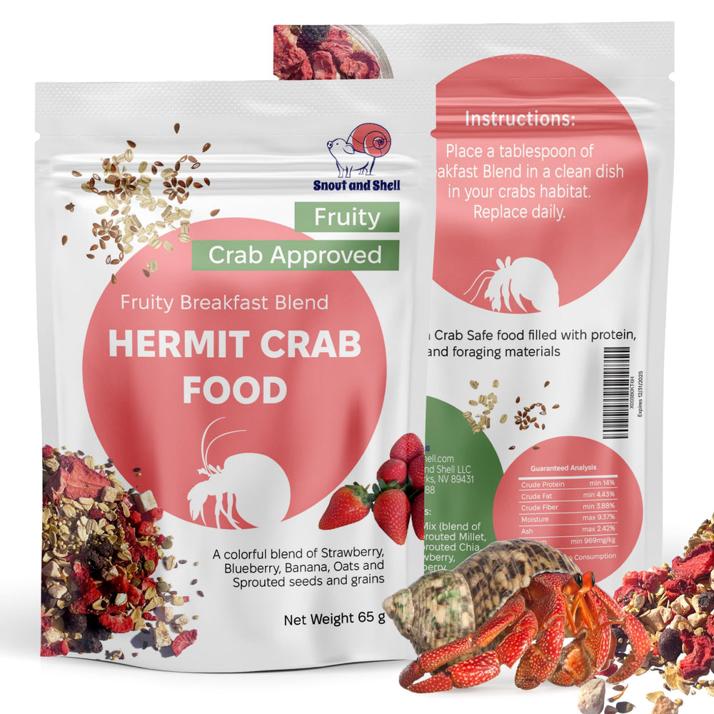 Snout and Shell label closeup highlights no preservatives and high-protein blend.