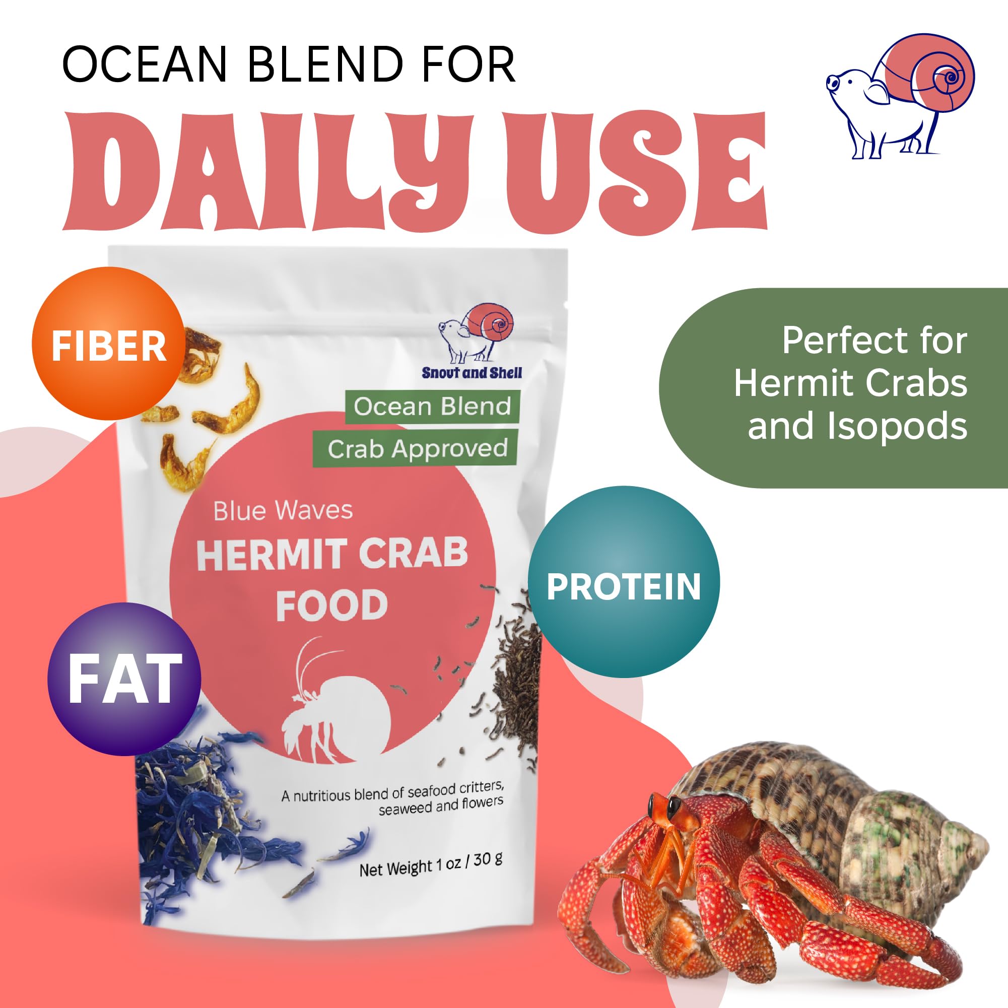 Snout and Shell textured crab food bites designed for nibbling.