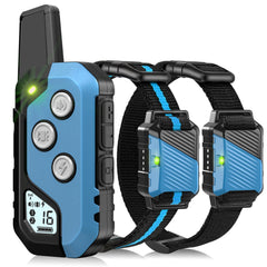 Snsng dual-dog training collar remote held for easy two-dog training.