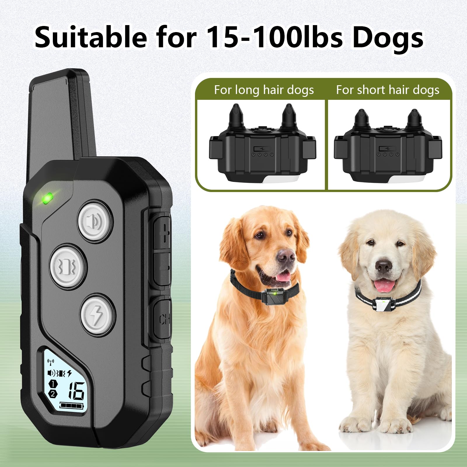 Snsng shock collar adjustable strap fits a wide range of dogs.