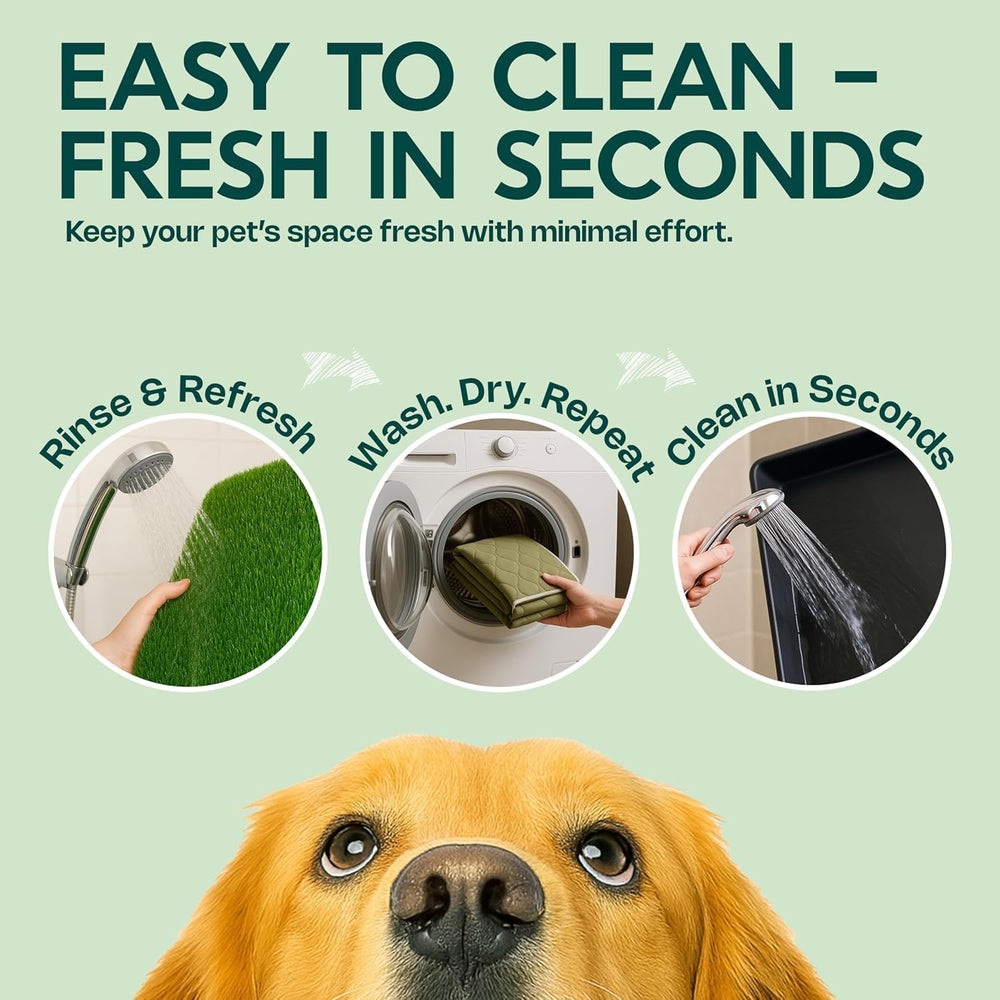 Drainage around Snugen dog grass pad for a dry surface and easy cleanup