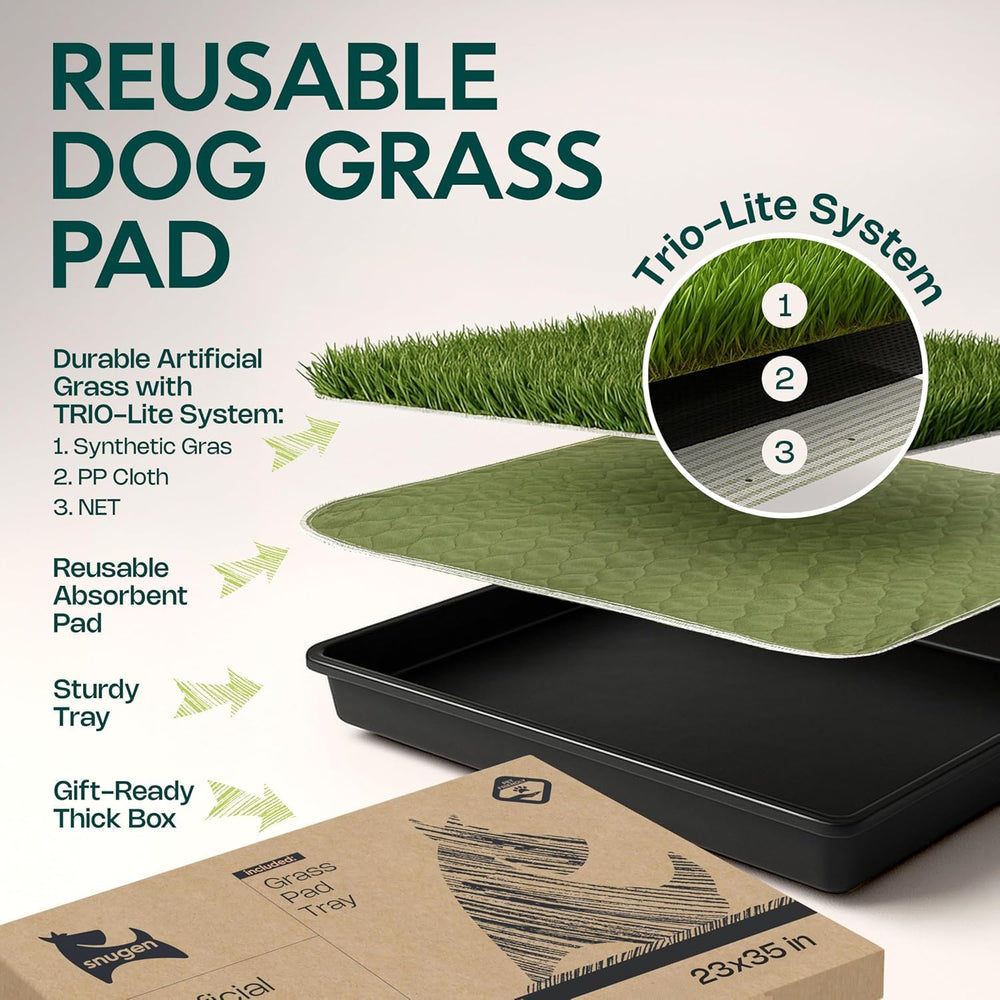 Snugen dog grass pad tray side view illustrating sturdy indoor setup