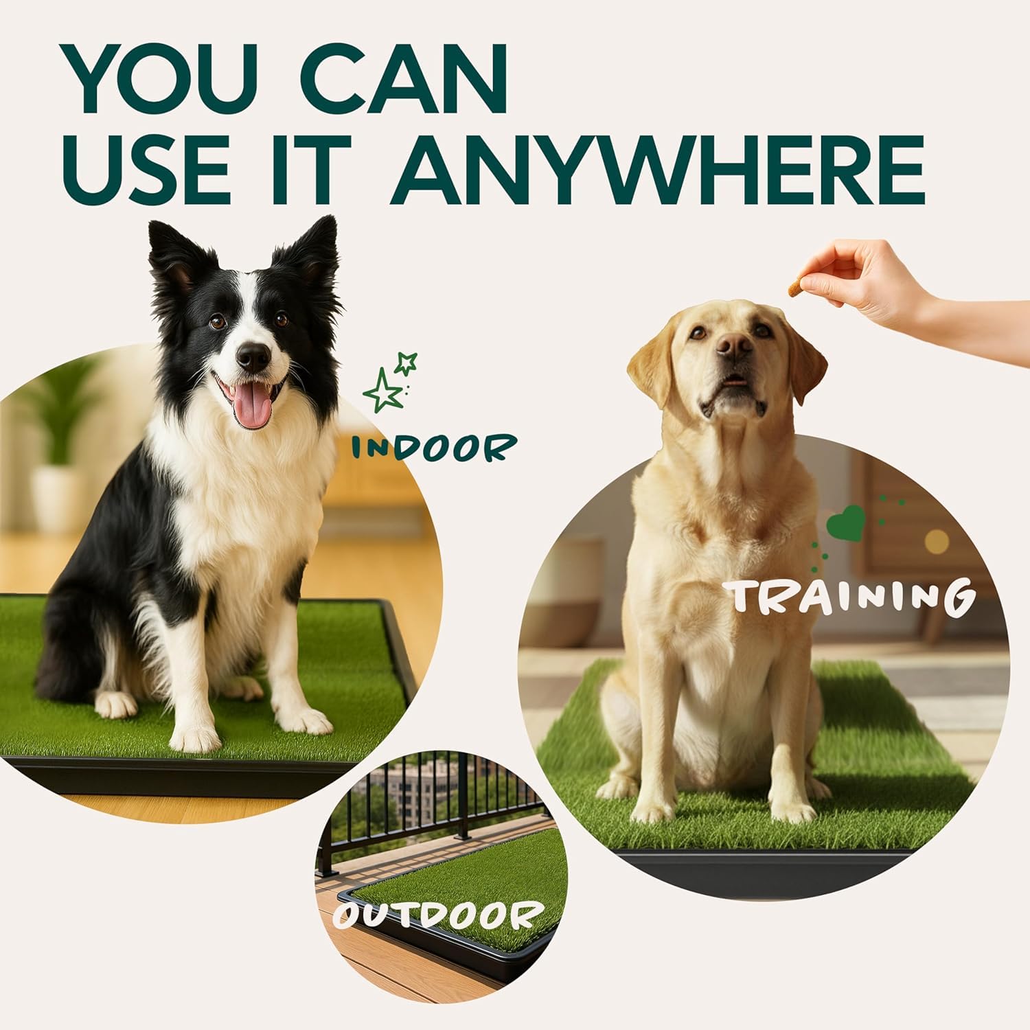 Machine-washable Snugen absorbent pad on the grass pad system