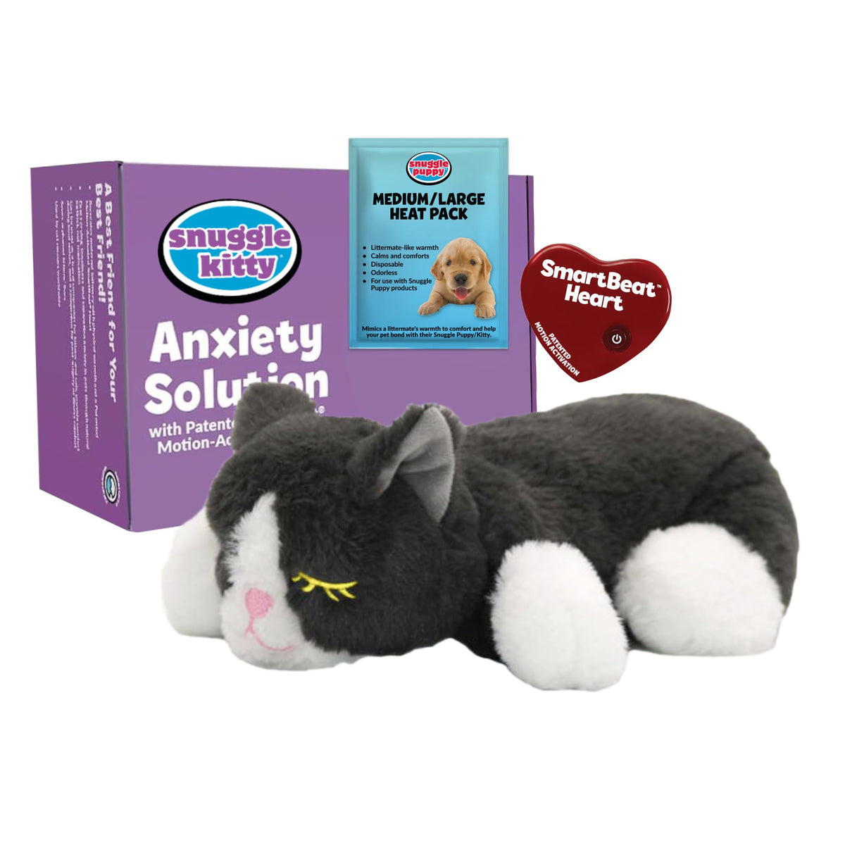 Snuggle Kitty heartbeat toy with real-feel pulse soothing kittens during transitions.
