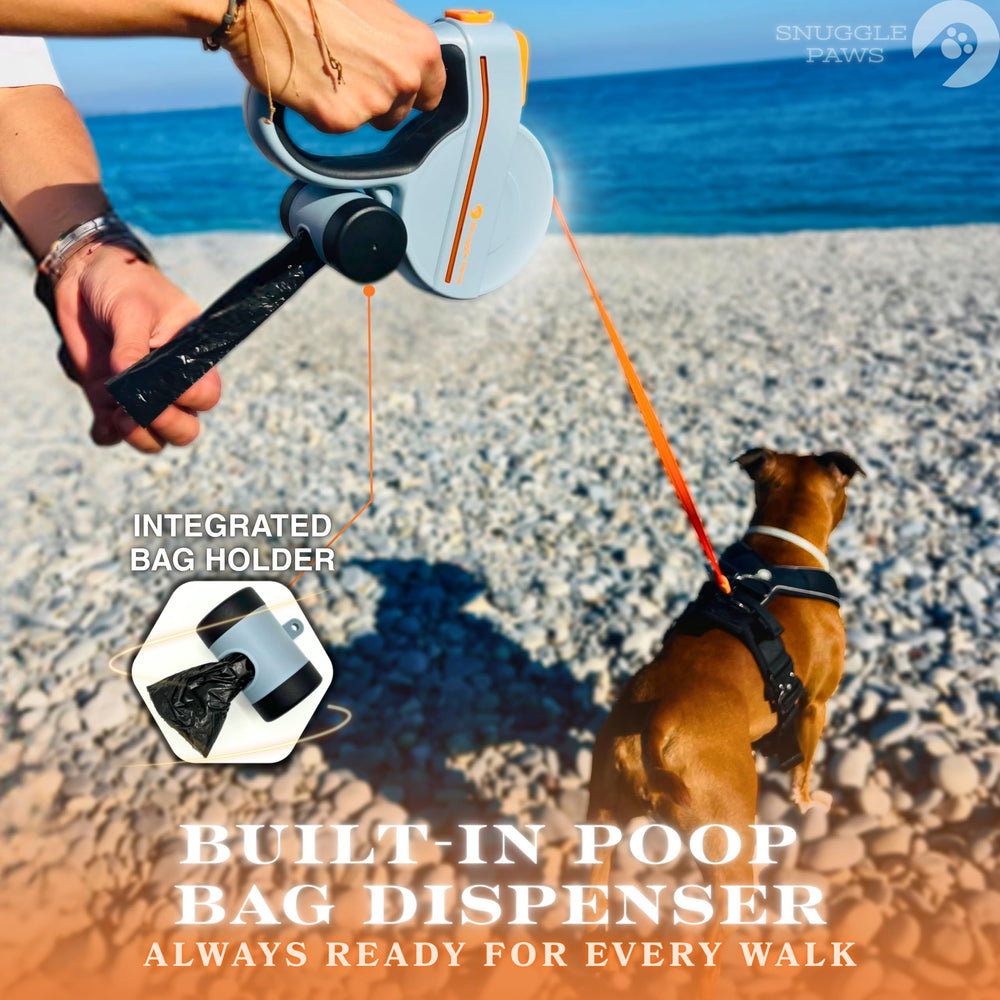 Snuggle Paws leash with 360-degree swivel to prevent tangling during walks.