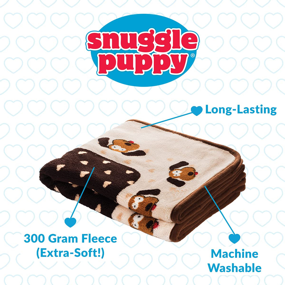 Snuggle Puppy blanket on a sleeping dog shows extra warmth.