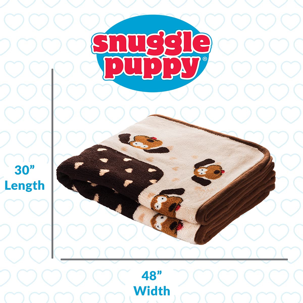 Snuggle Puppy blanket packaging tag featuring brand and care details.