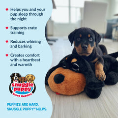 Snuggle Puppy crate-time use promotes comfort during first nights