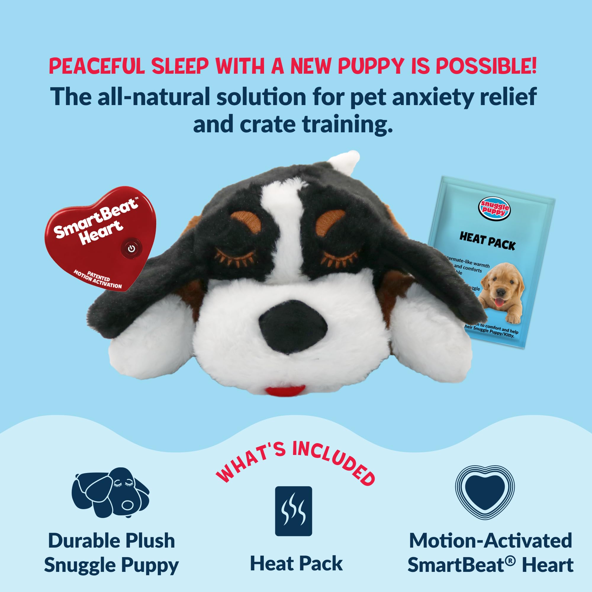 Snuggle Puppy crate-training use supports calm time away from littermates.