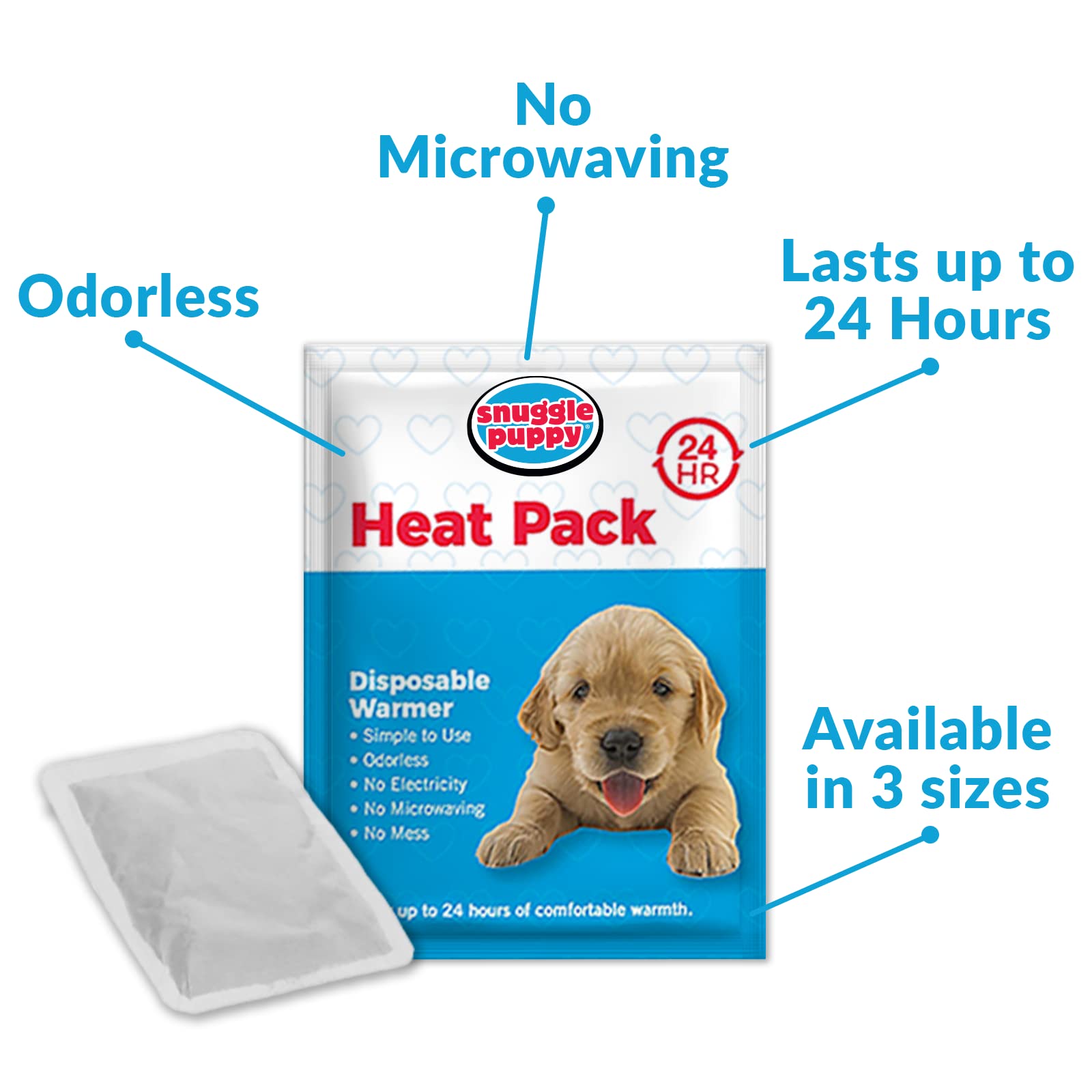 Snuggle Puppy heat pack opened shows ready-to-use warmth on the go.