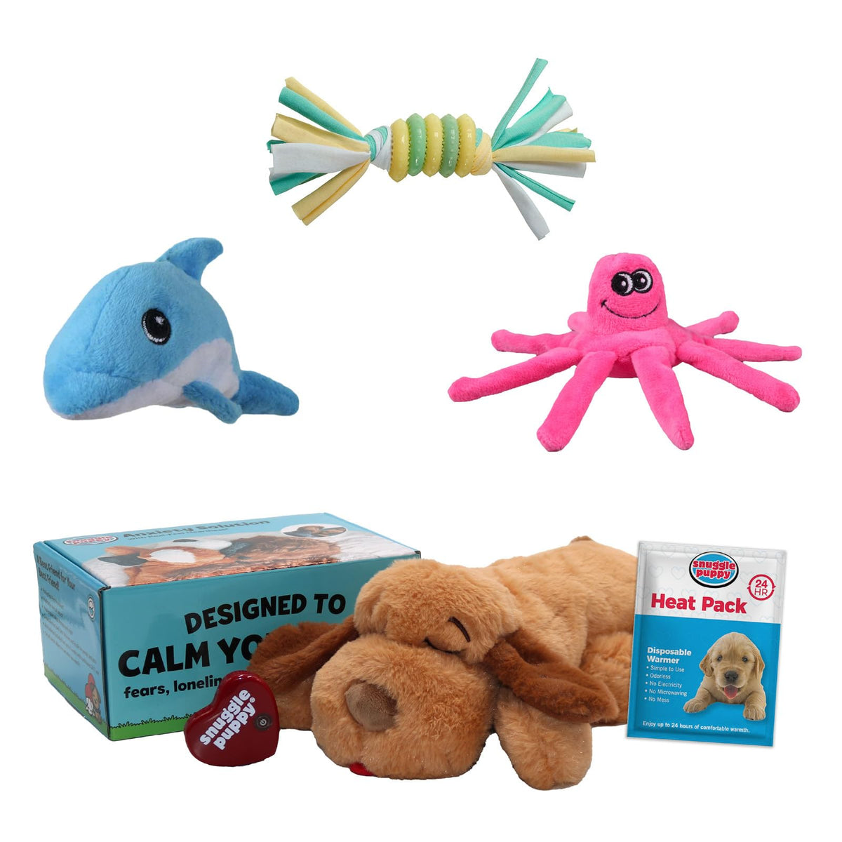 Snuggle Puppy Original calms dogs with a heartbeat toy; perfect for crate time and soothing stress