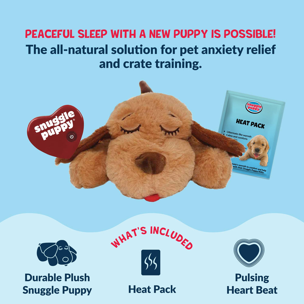 Snuggle Puppy heartbeat toy with removable heat pack for cozy crate time