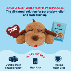 Snuggle Puppy heartbeat toy with removable heat pack for cozy crate time