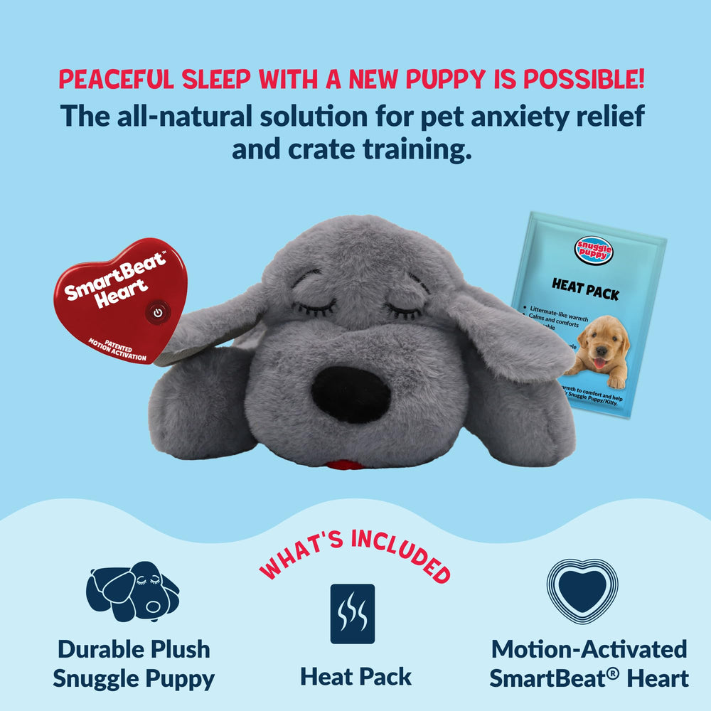 Snuggle Puppy gray plush design suitable for first nights and transitions.