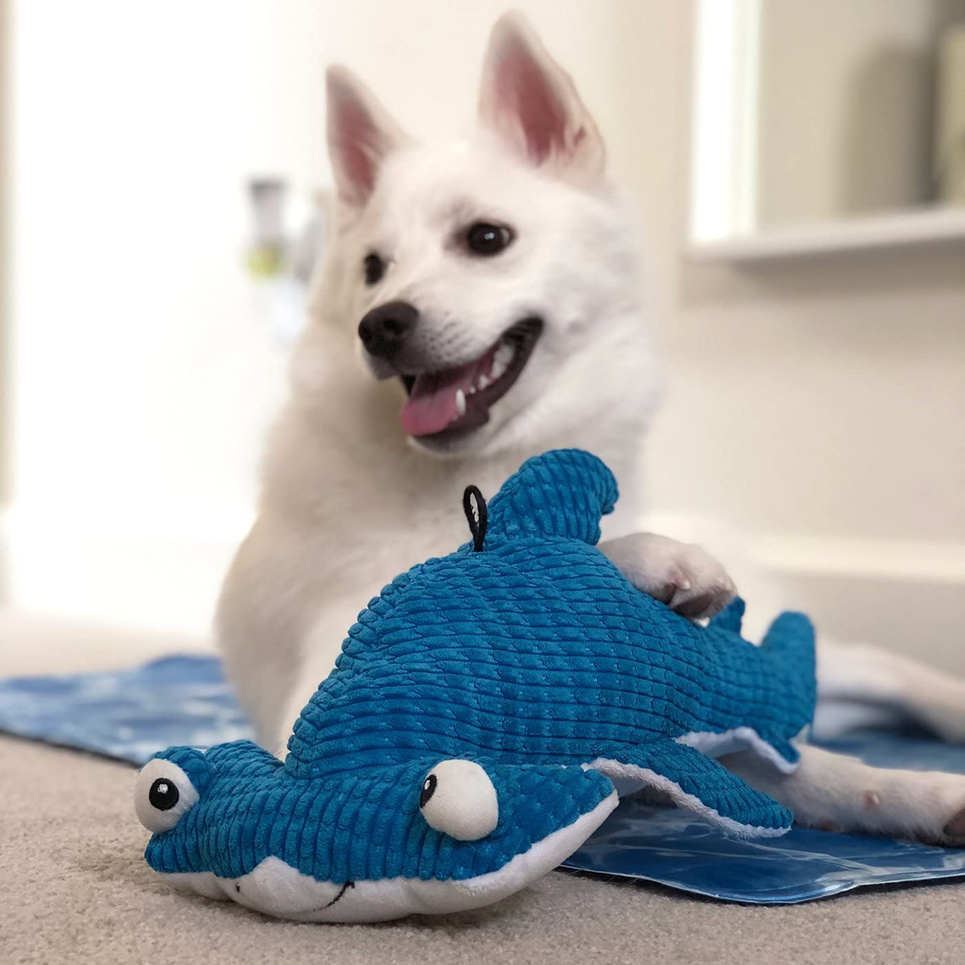 Snuggle Puppy Tender-Tuffs hammerhead plush detail highlights cozy material for comforting naps.