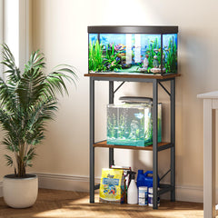 Snughome 10-Gallon Aquarium Stand storage shelves for supplies.