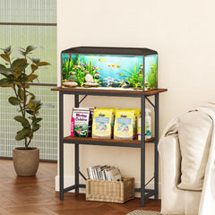 Snughome aquarium stand front view in rustic brown highlights stylish, space-saving storage options.