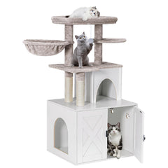 Snughome cat litter box enclosure top view with integrated litter space and cozy hideaway.
