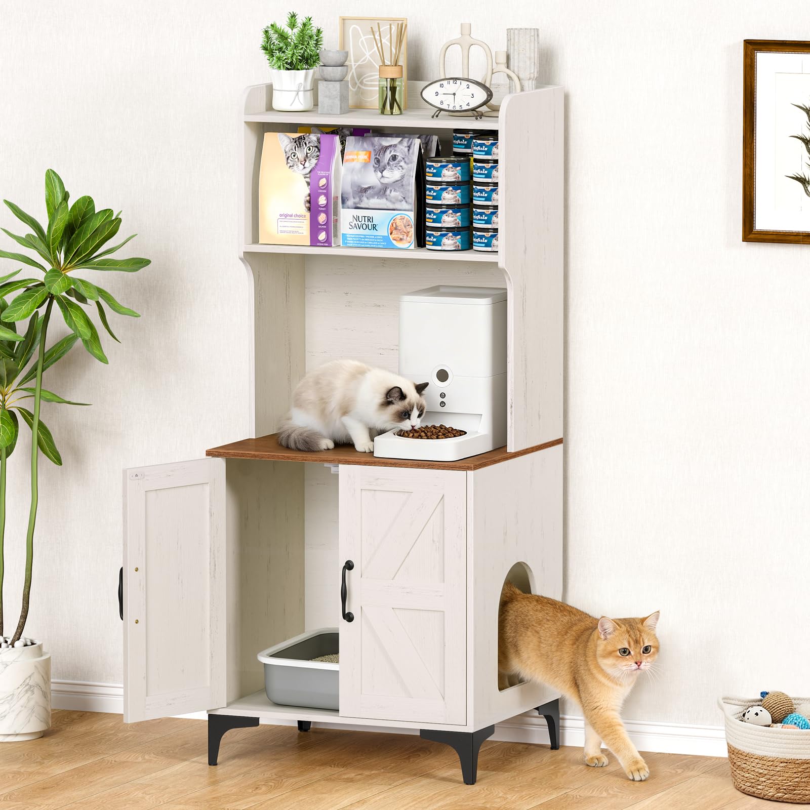 Snughome cat litter box enclosure wooden front view showing concealed litter area