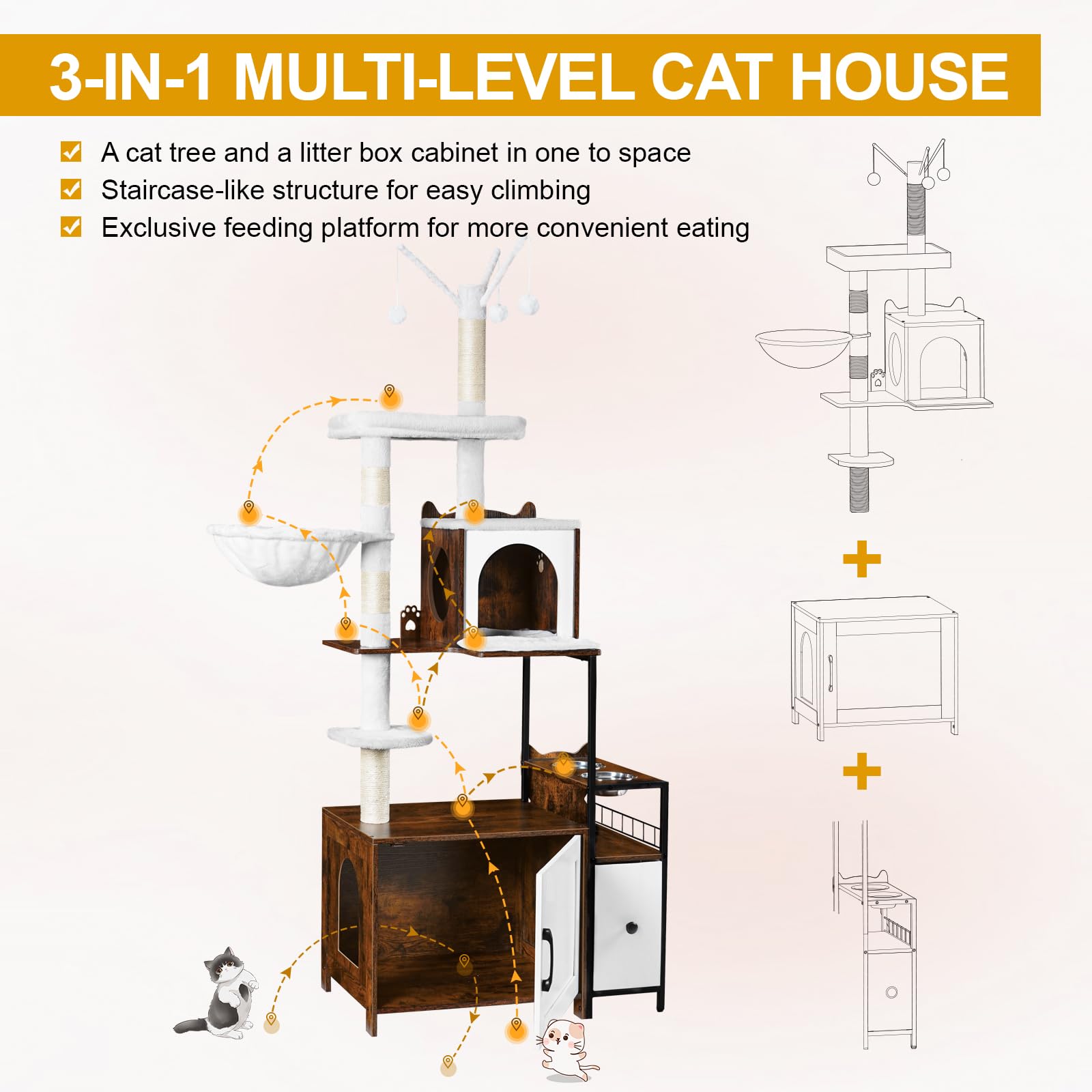 Snughome cat tree dimensions and layout highlighting tall vertical design