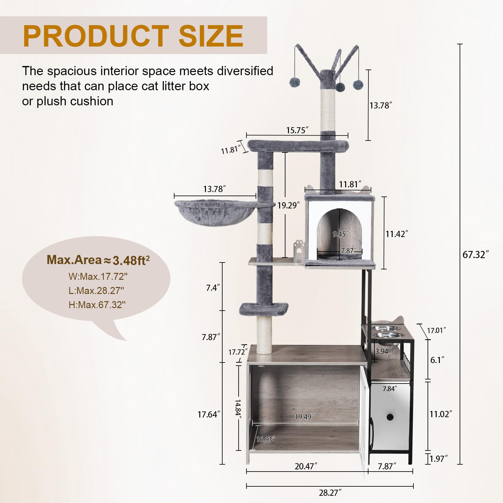 Snughome cat tree elevated feeding station promotes quiet dining away from dogs.