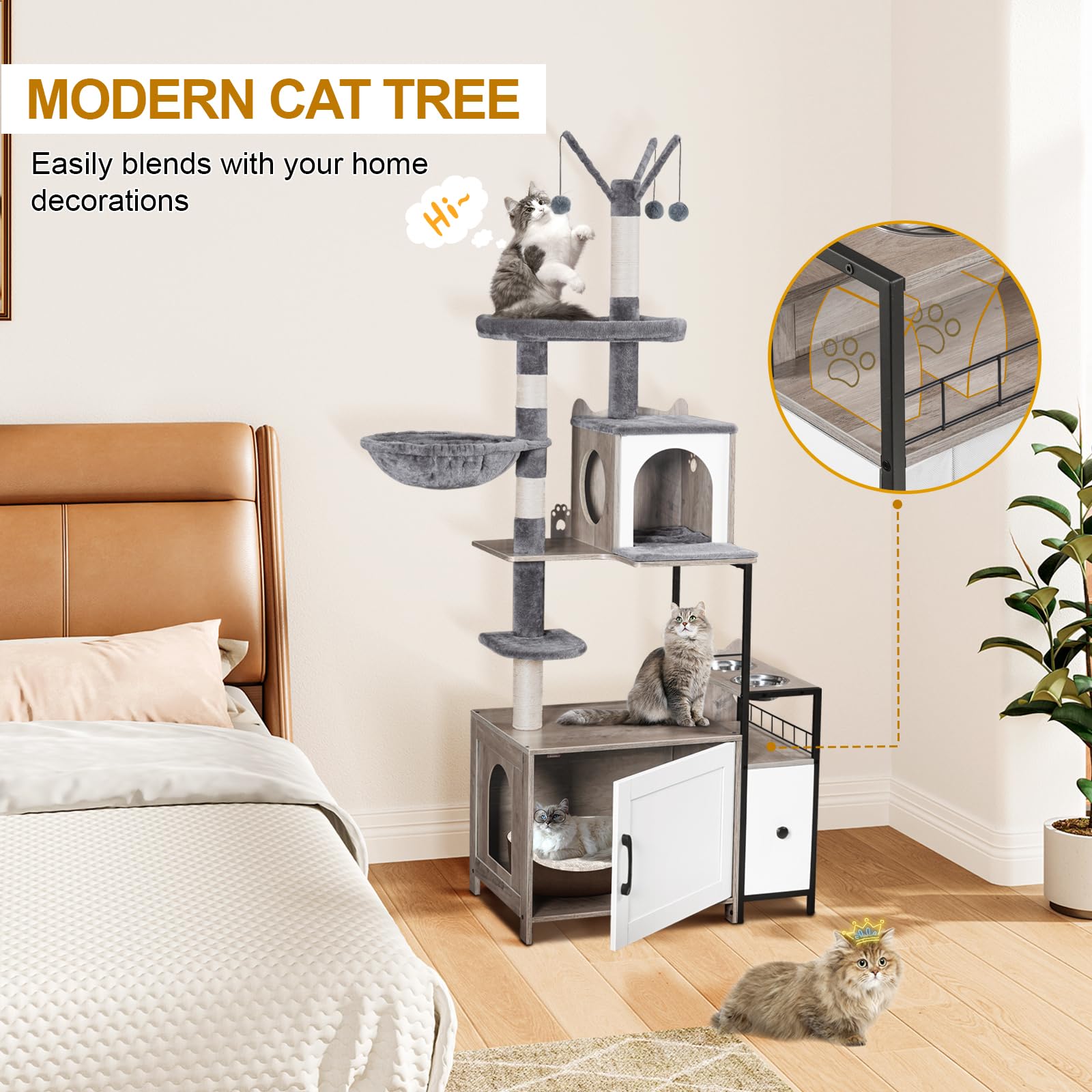 Snughome cat tree tall design maximizes vertical space for climbing cats.