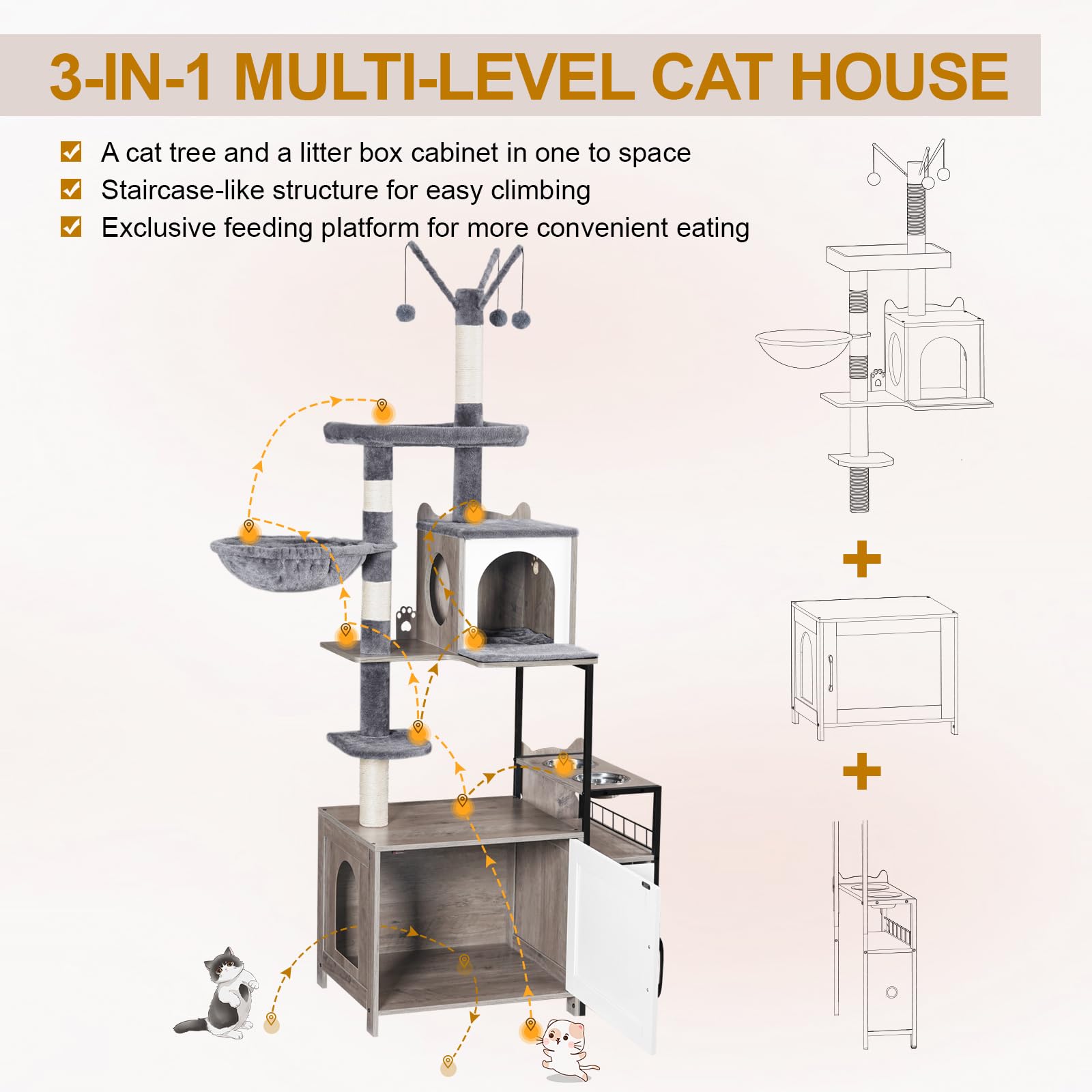 Snughome cat tree waterproof surface resists wear and cleans easily.