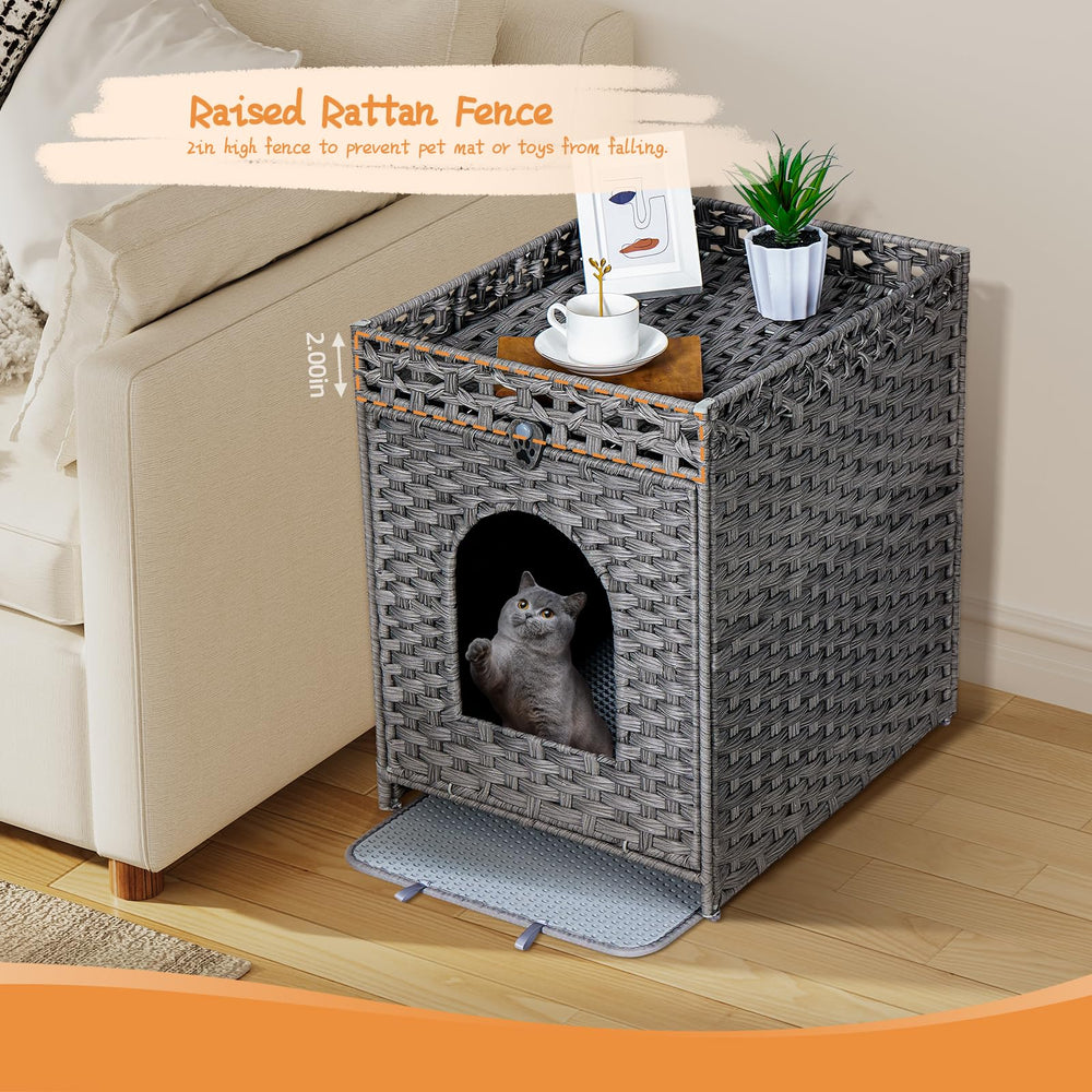 Snughome handwoven rattan interior view showing natural texture and cozy cat space.