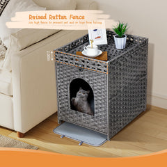 Snughome handwoven rattan interior view showing natural texture and cozy cat space.
