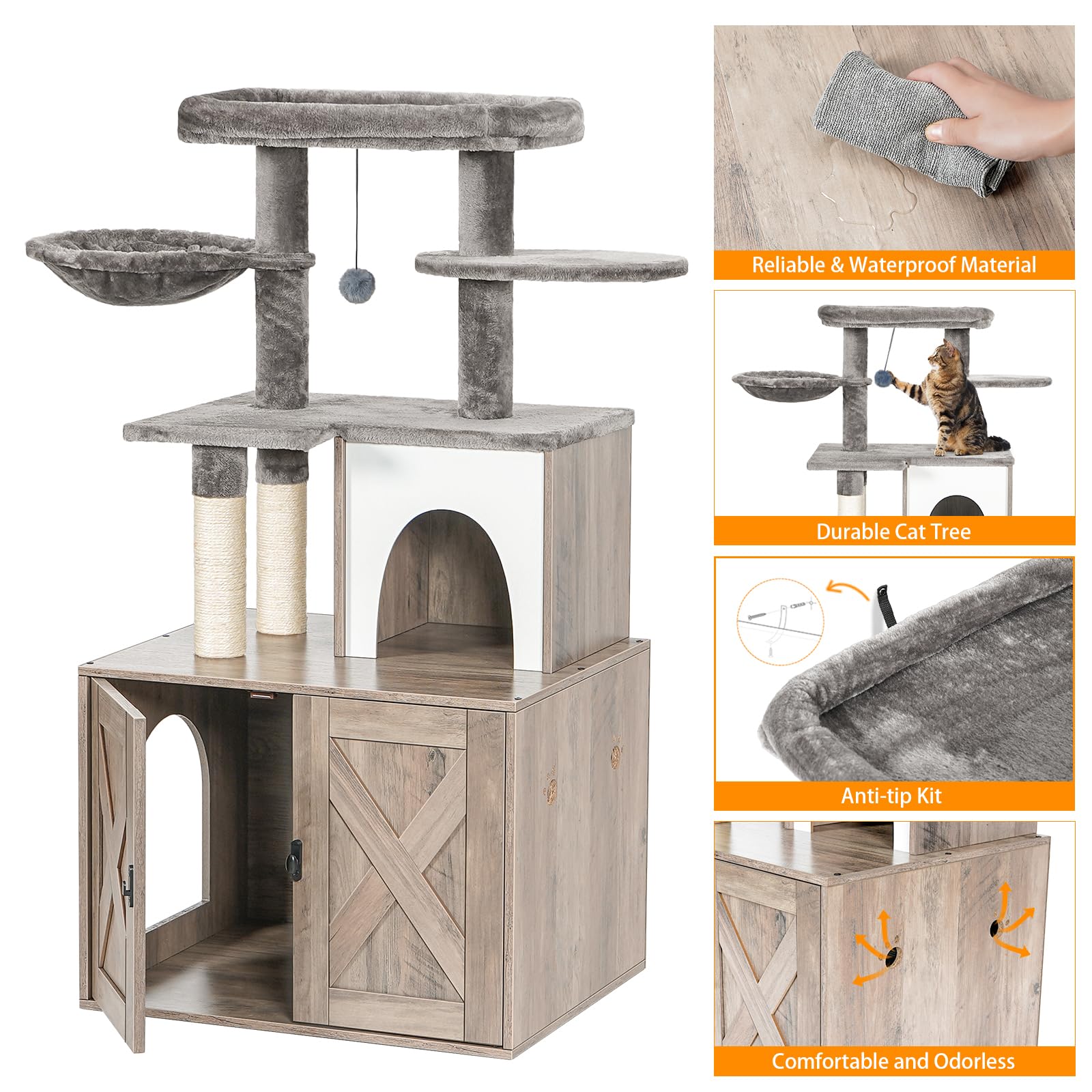 Snughome magnetic double cabinet doors: quick litter scooping and tidy storage.