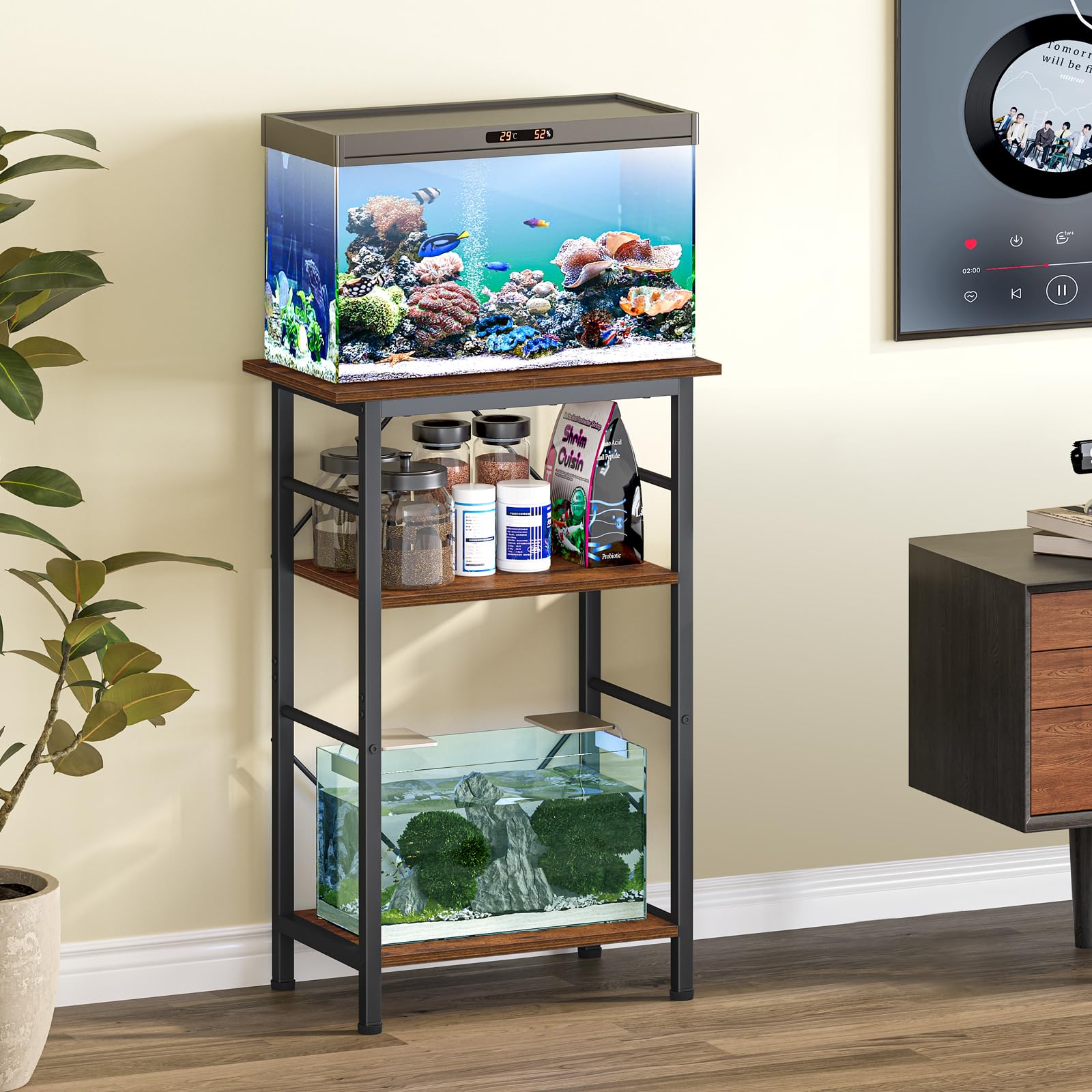 Snughome rustic brown stand blends metal frame and wood panels