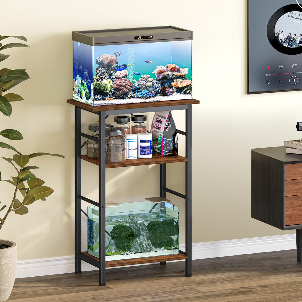 Snughome rustic brown stand blends metal frame and wood panels