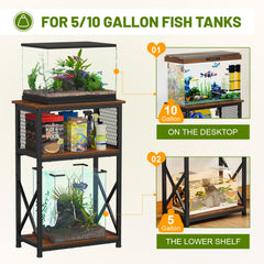 Snughome rustic brown aquarium stand side view showcasing chic decor blend.