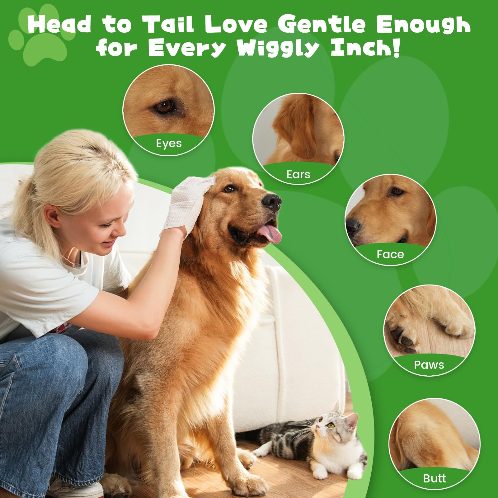 SnugTail Pet Glove Wipes deodorizing coat for softer, fresher fur.