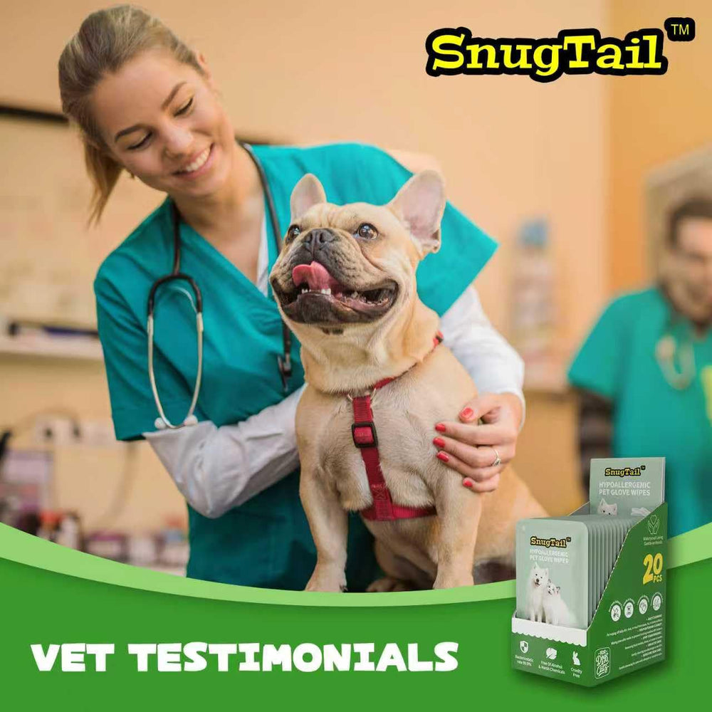 SnugTail Pet Glove Wipes travel-ready, compact cleaning on the move.