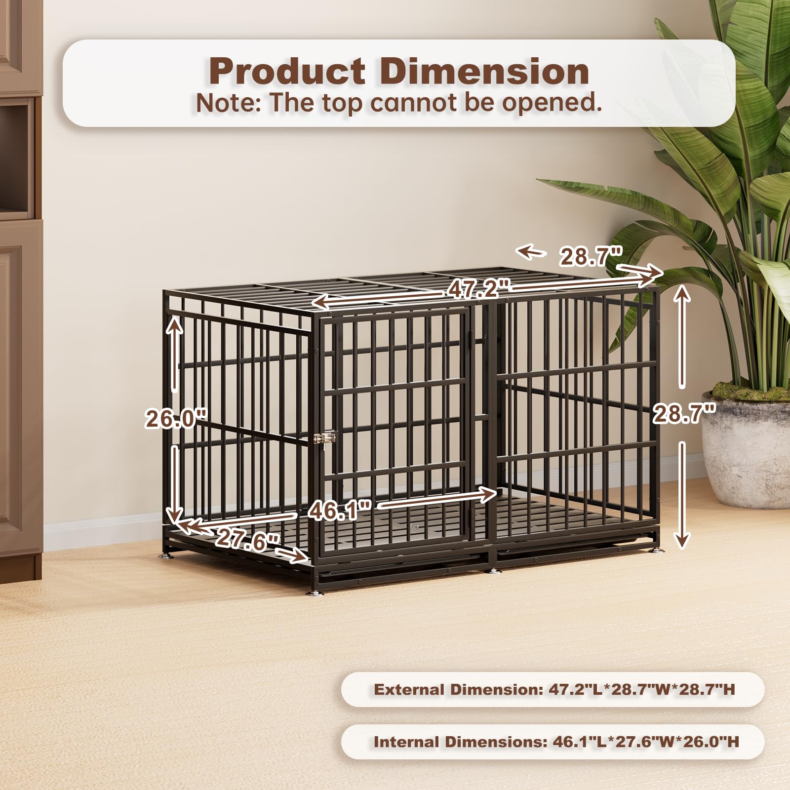 Snuowu indestructible dog crate shows sturdy metal construction for heavy-duty performance.
