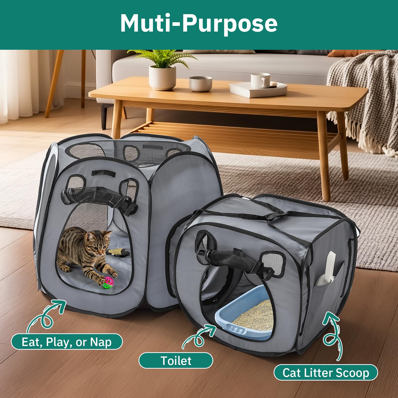 Snuvid Cat Playpen A&B system links two tents for larger space
