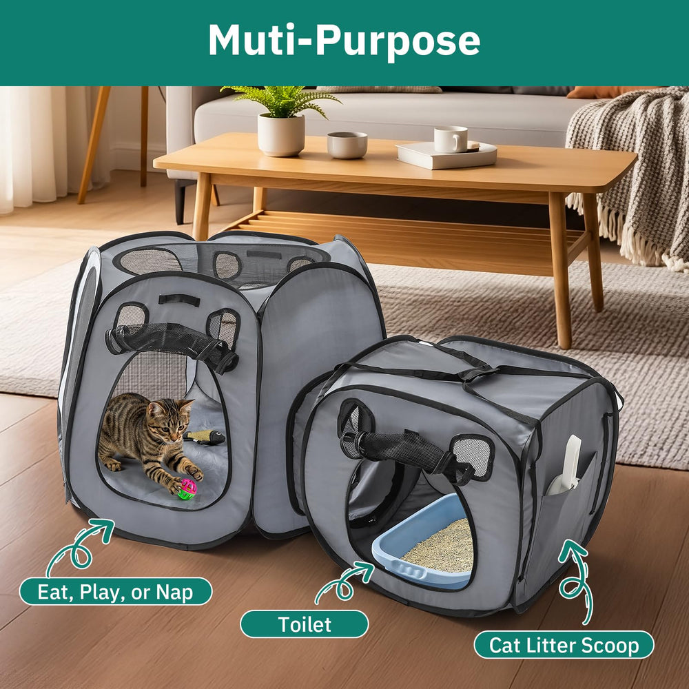 Snuvid Cat Playpen A&B system links two tents for larger space
