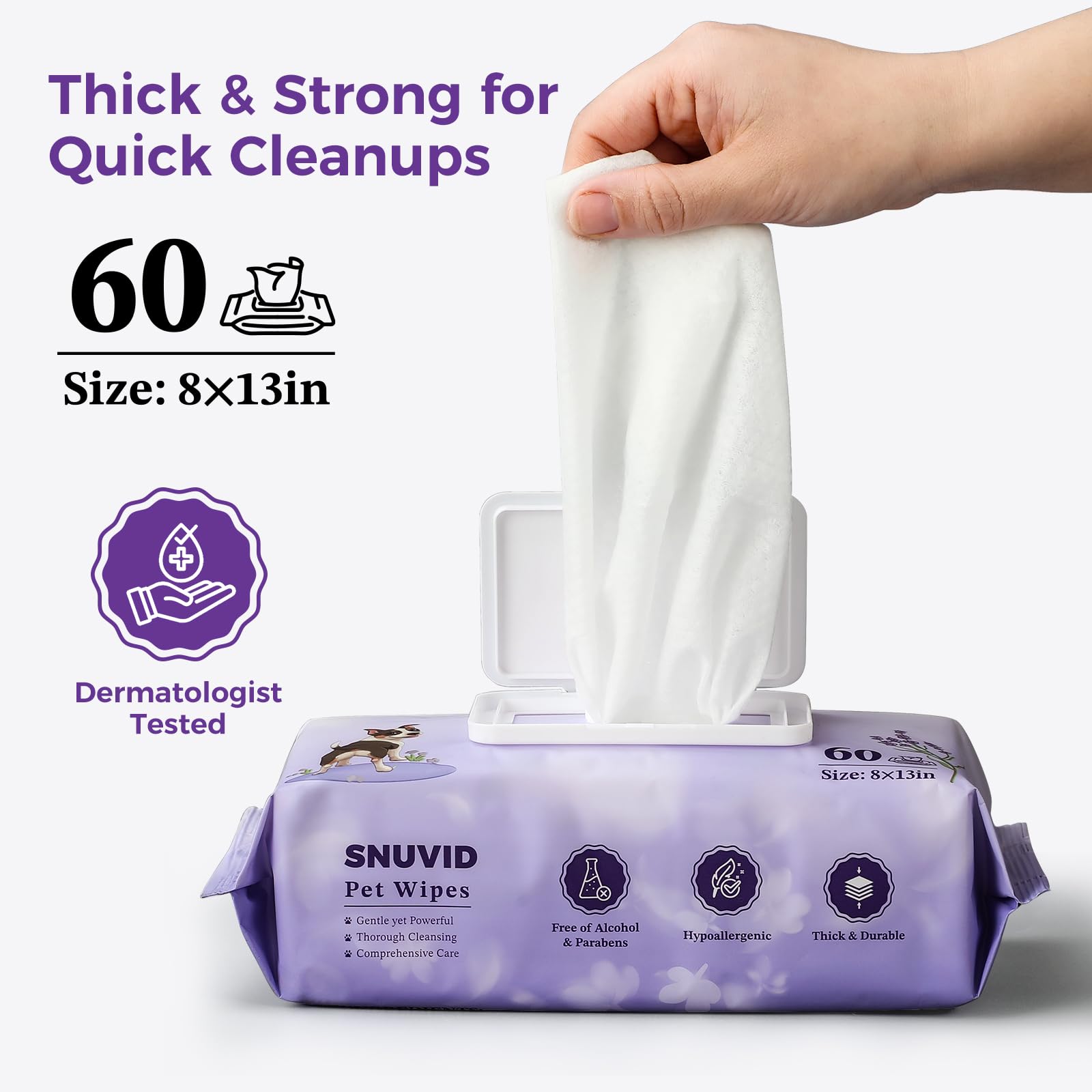 Snuvid dog wipes cross-woven texture close-up indicating durability without tearing