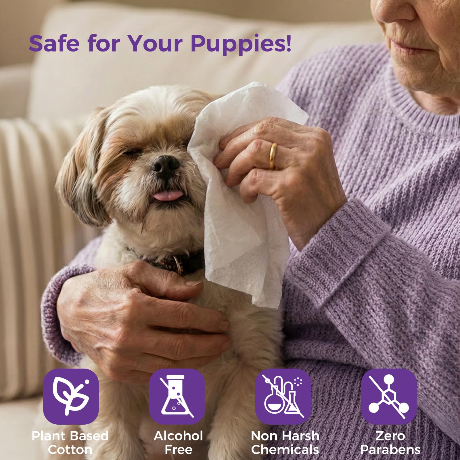 Snuvid lavender-scented wipes help neutralize odors for a refreshed dog