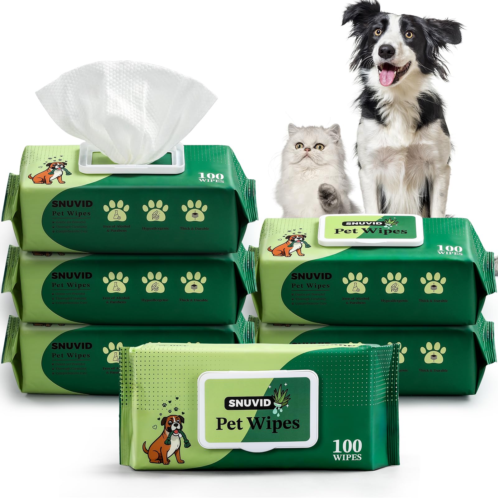 Snuvid dog wipes unscented for gentle paws and fur cleaning on sensitive skin.