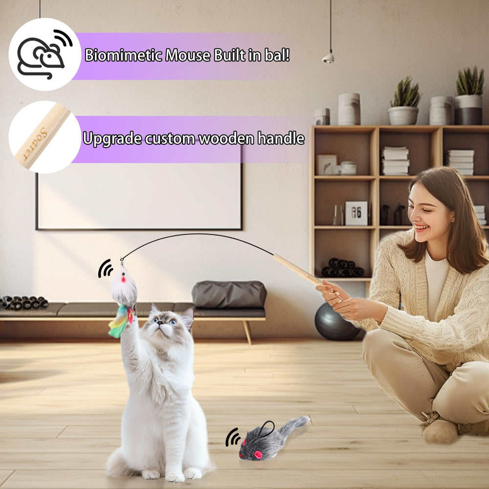 Soarer biomimetic cat mice toys with built-in ball to promote activity.