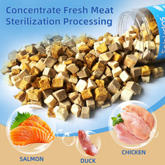 Sobirdos freeze-dried mix of chicken, duck, and salmon for easy digestion.