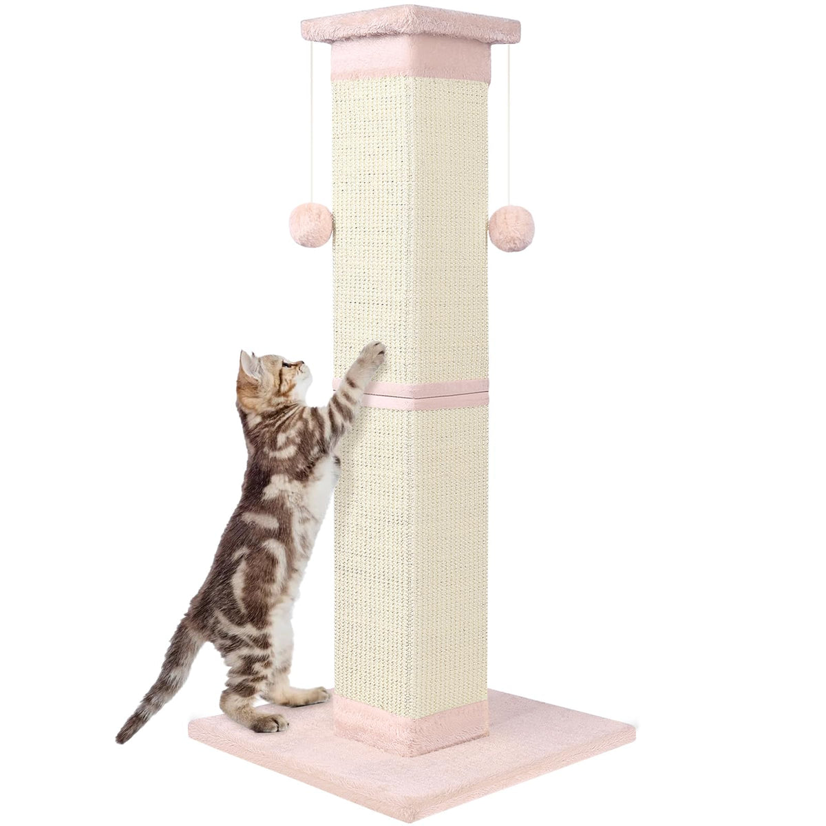 Socater 33-inch pink cat scratching post assembled for sturdy vertical scratching.